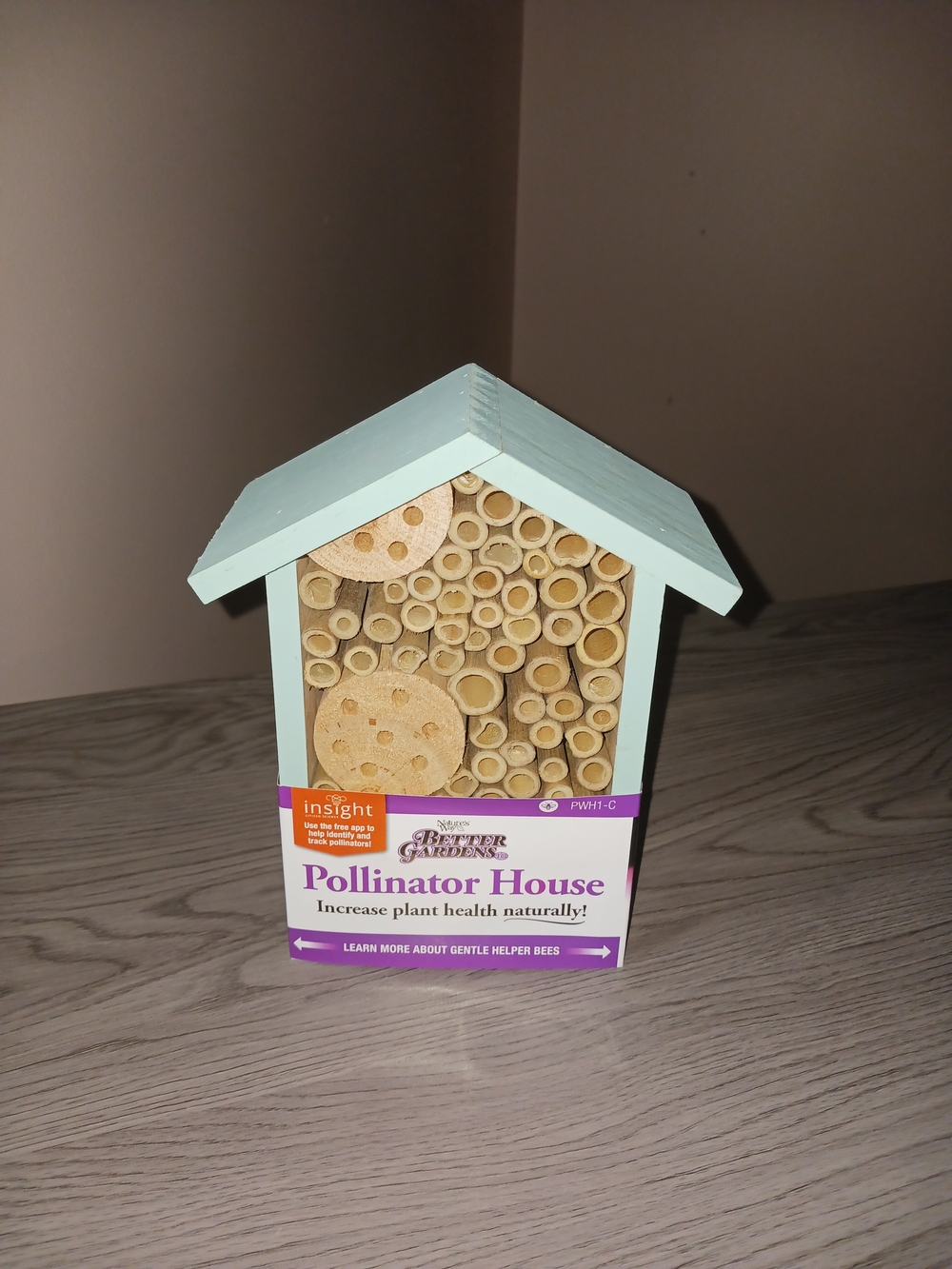 Pollinator House - Light Aqua Roof, Natural Bamboo Tubes